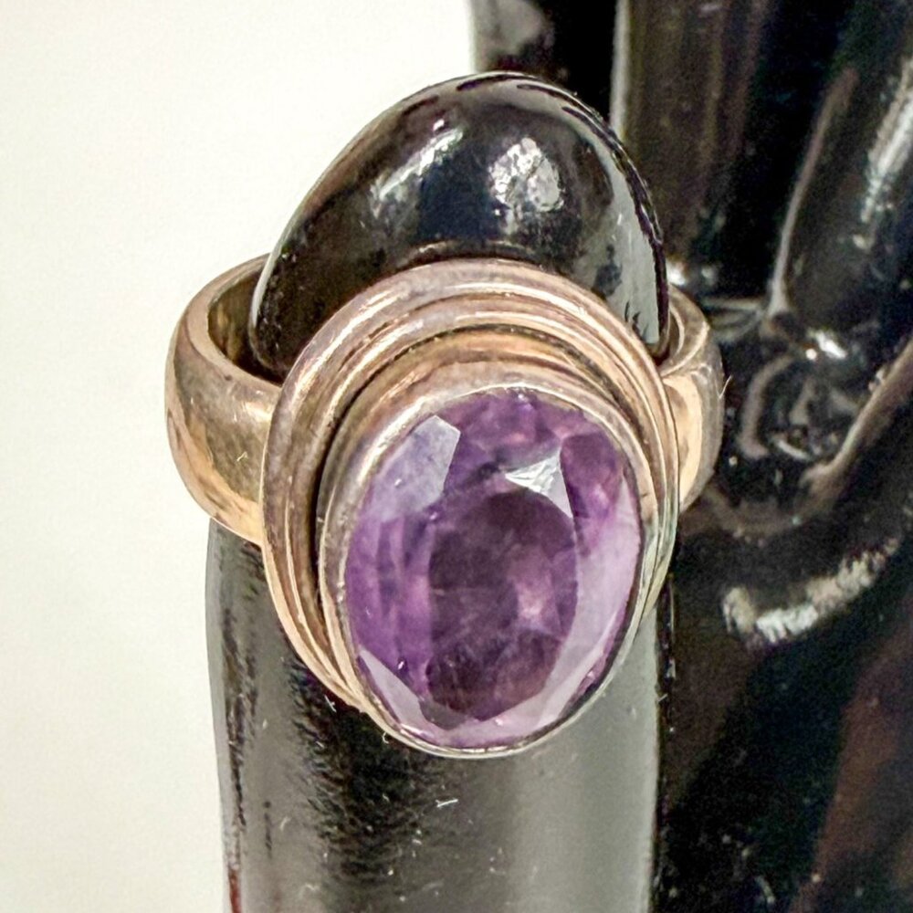 Sterling Silver Bezel Set Oval Amethyst Chunky Ring Size 6